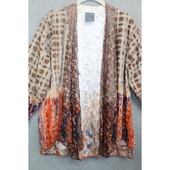Harubella Handmade Velvet Burnout Quilted Cardigan-Lace-Silk Blend-Size M-BOHO - Picture 2 of 13